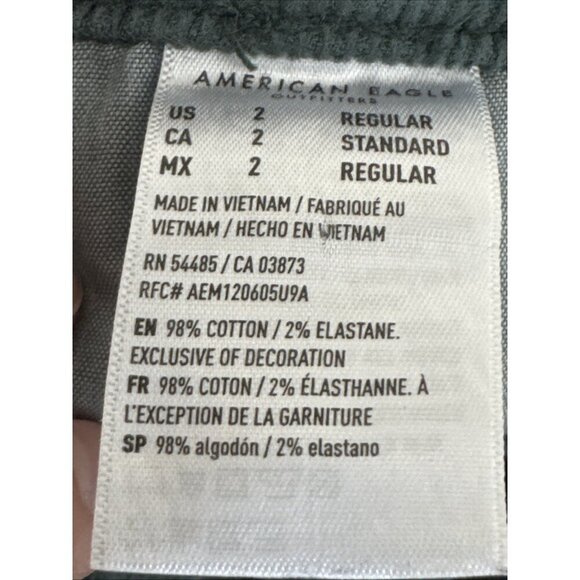 American Eagle Women's 2 Mom Straight Corduroy Pants Sage Green EUC Inseam 27.5" - Picture 9 of 12